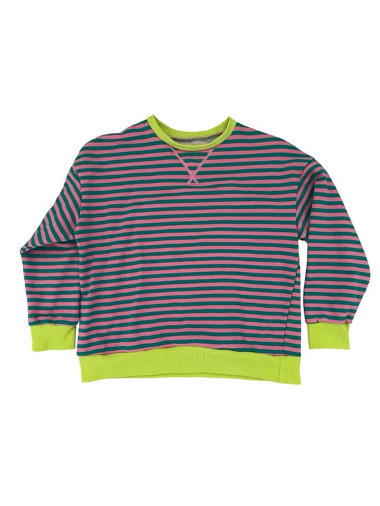 None Sweaters - Striped Crewneck Sweater in Pink, Teal & Neon Lime